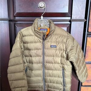 Boys Patagonia Khaki Puffer Jacket with Orange Lining